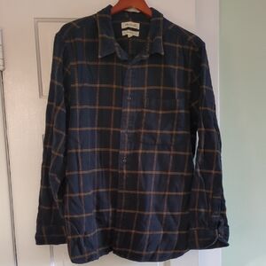 Madewell Men's Navy and Orange Plaid Shirt